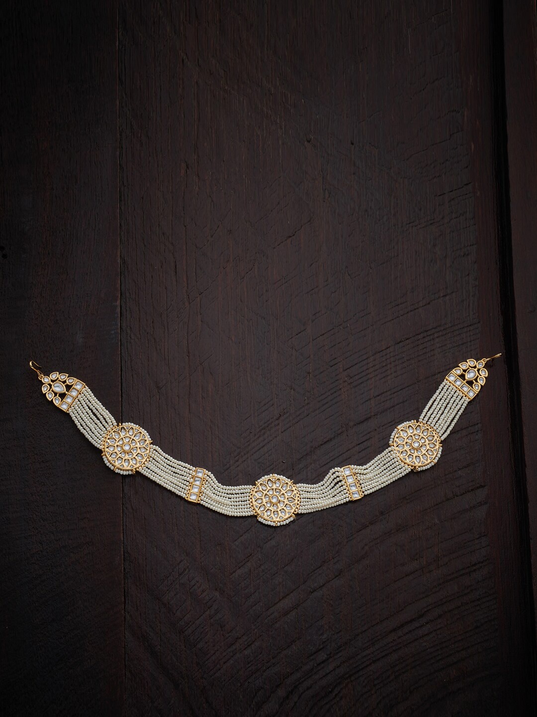 

Kushal's Fashion Jewellery Gold-Toned & White Kundan Studded & Beaded Maangtika