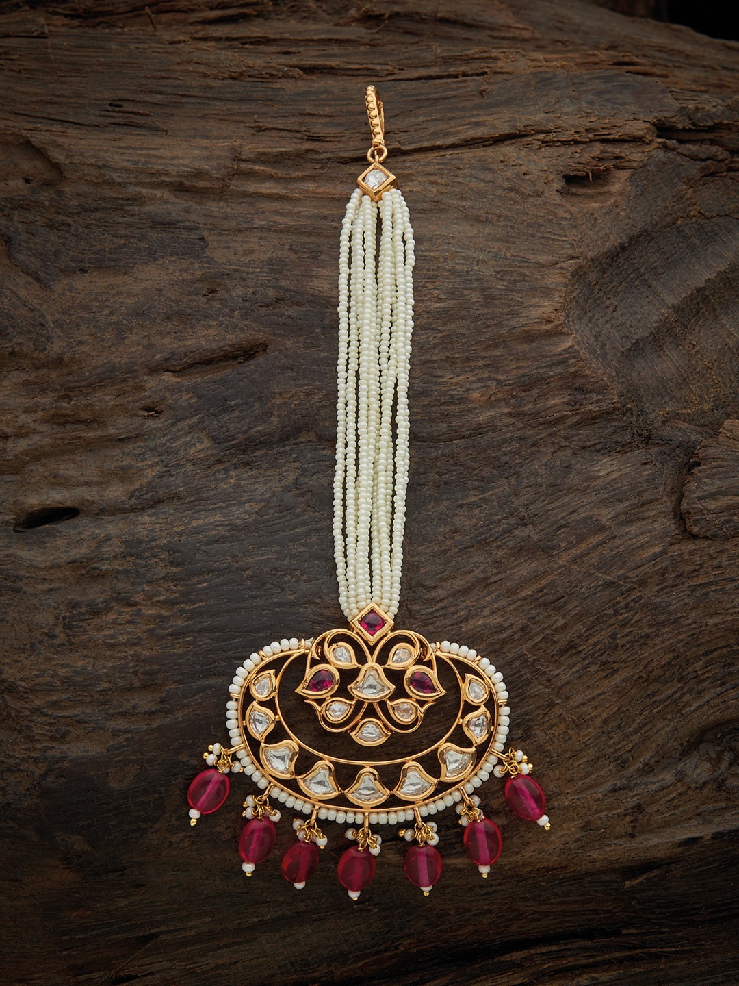 

Kushal's Fashion Jewellery Ruby Kundan Studded Maang Tikka, Red