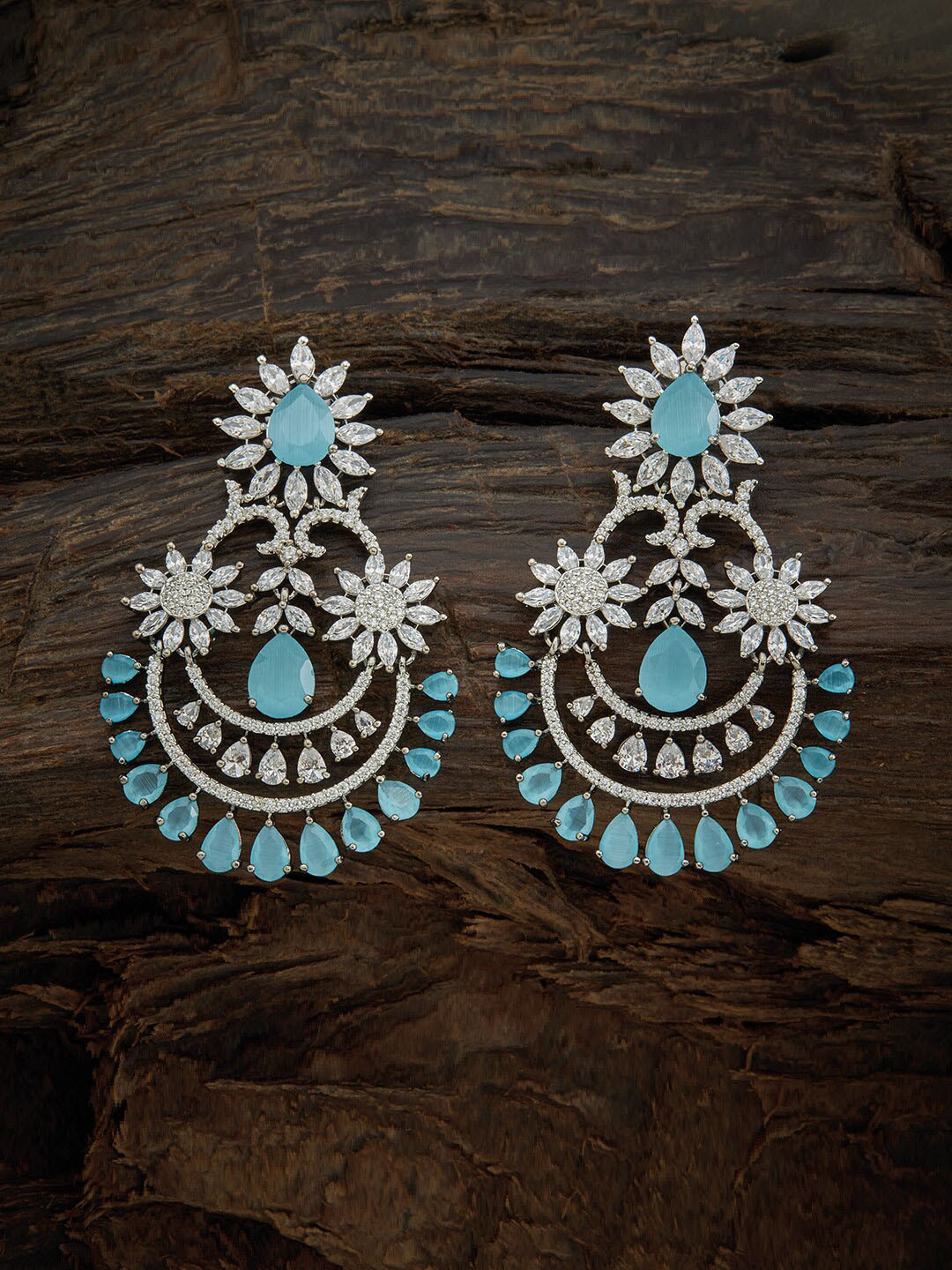 

Kushal's Fashion Jewellery Sea Green & Rhodium Plated Crescent Shaped Chandbalis Earrings