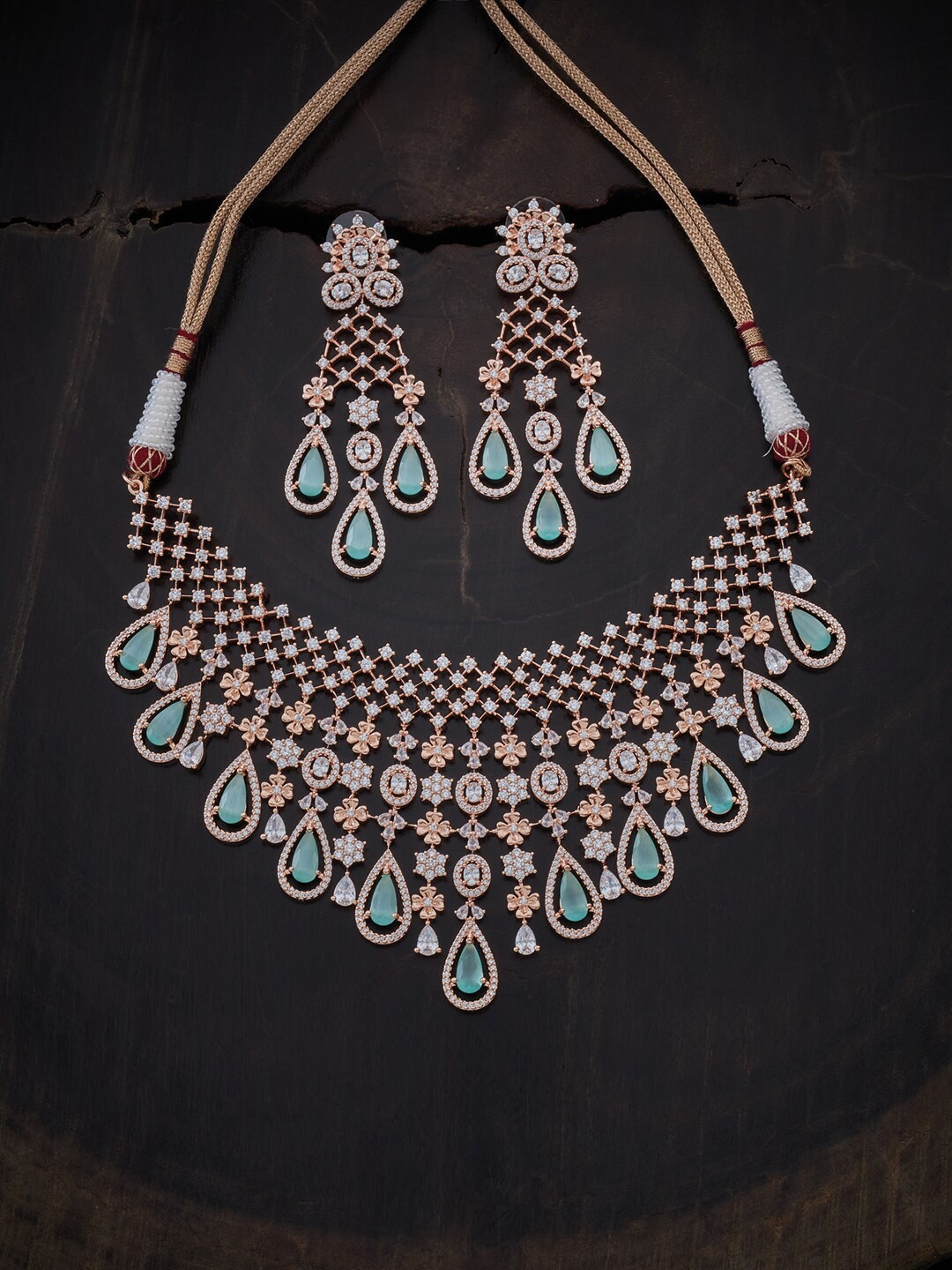 

Kushal's Fashion Jewellery Rose Gold-Plated Sea Green Cubic Zirconia Jewellery Set