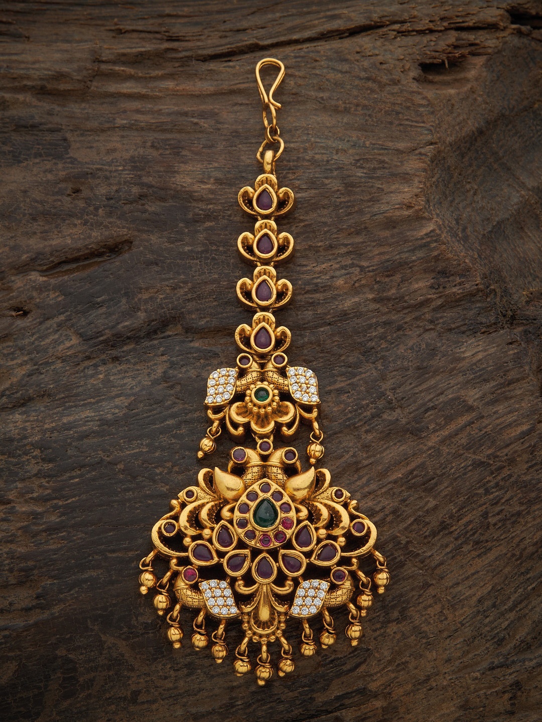 

Kushal's Fashion Jewellery Gold-Toned & Red Stone-Studded Maang Tikka