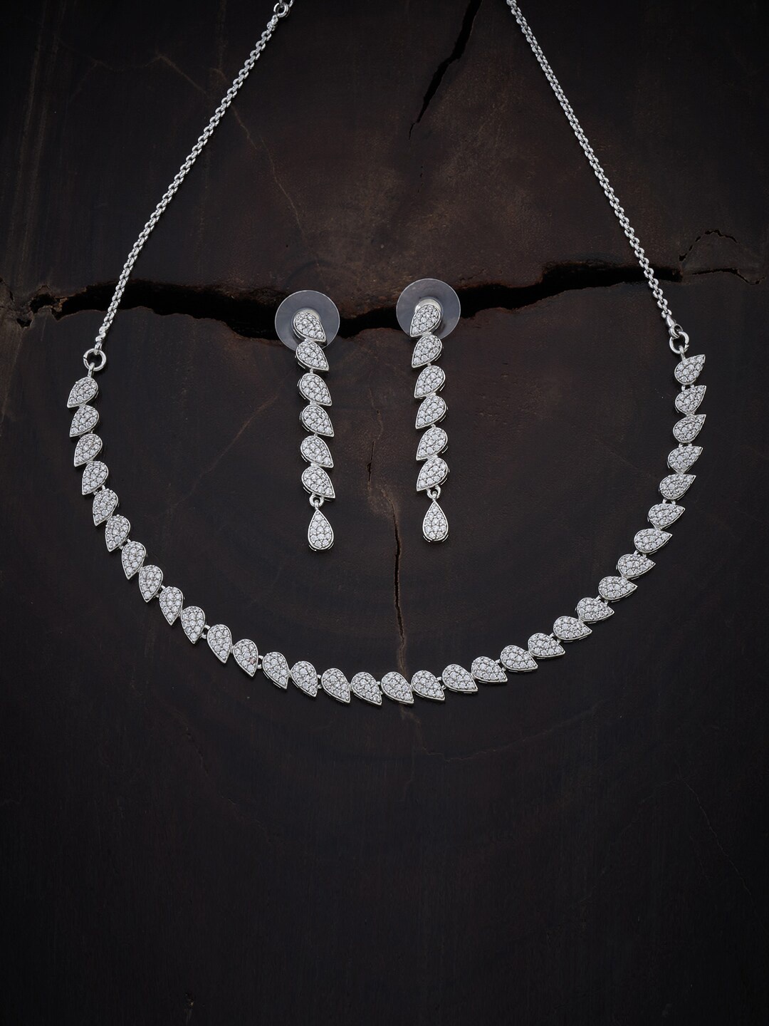 

Kushal's Fashion Jewellery Rhodium-Plated Silver-Toned CZ Studded Jewellery Set