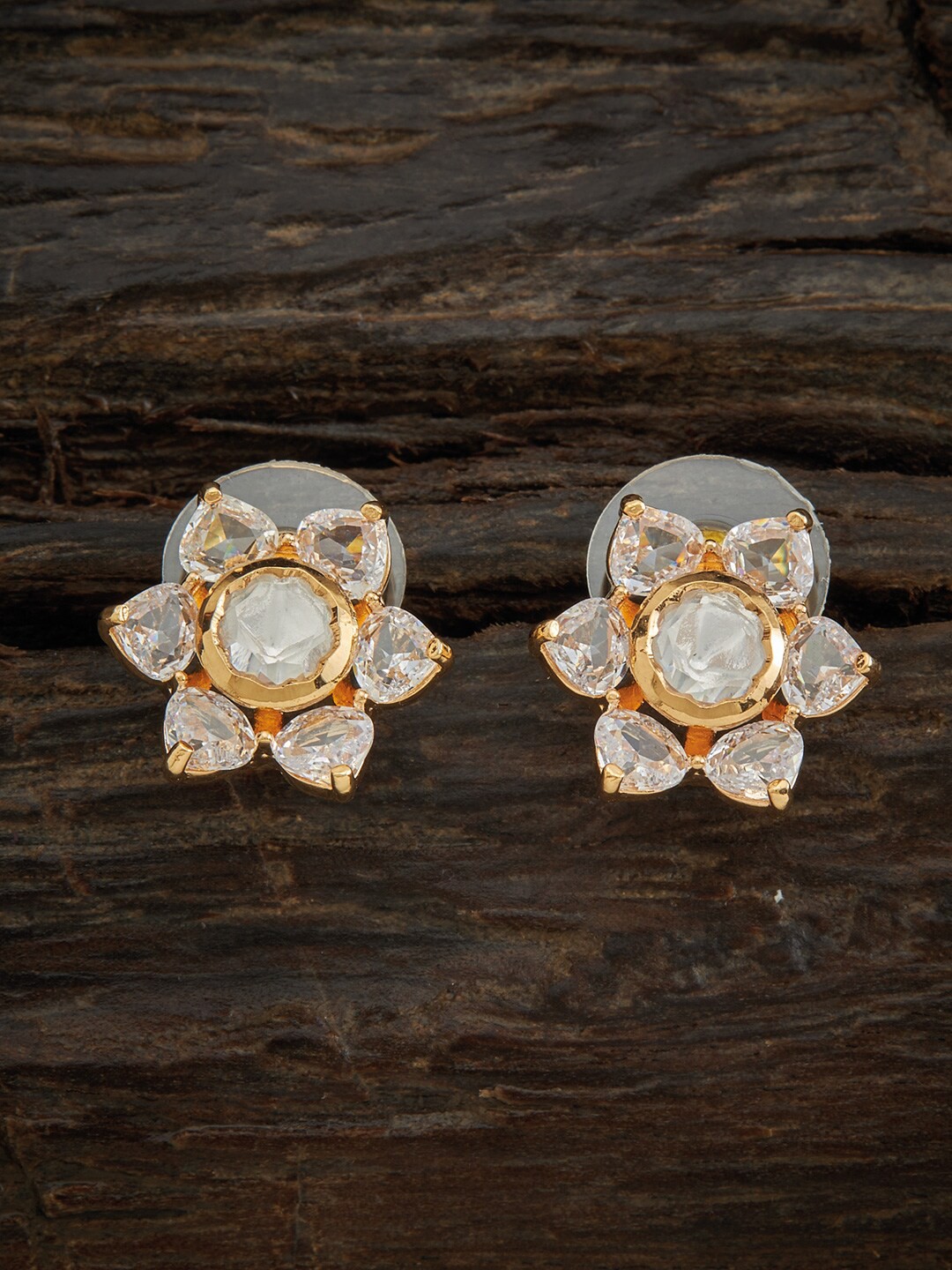 

Kushal's Fashion Jewellery Gold-Plated White Floral Studs Earrings