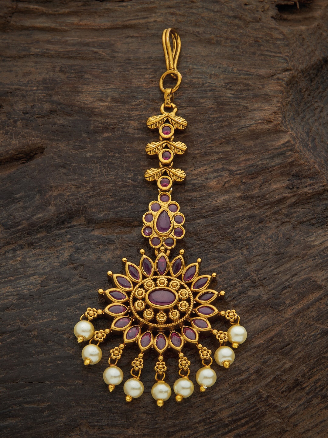 

Kushal's Fashion Jewellery Ruby Stone Studded & Beaded Maang Tikka, Green