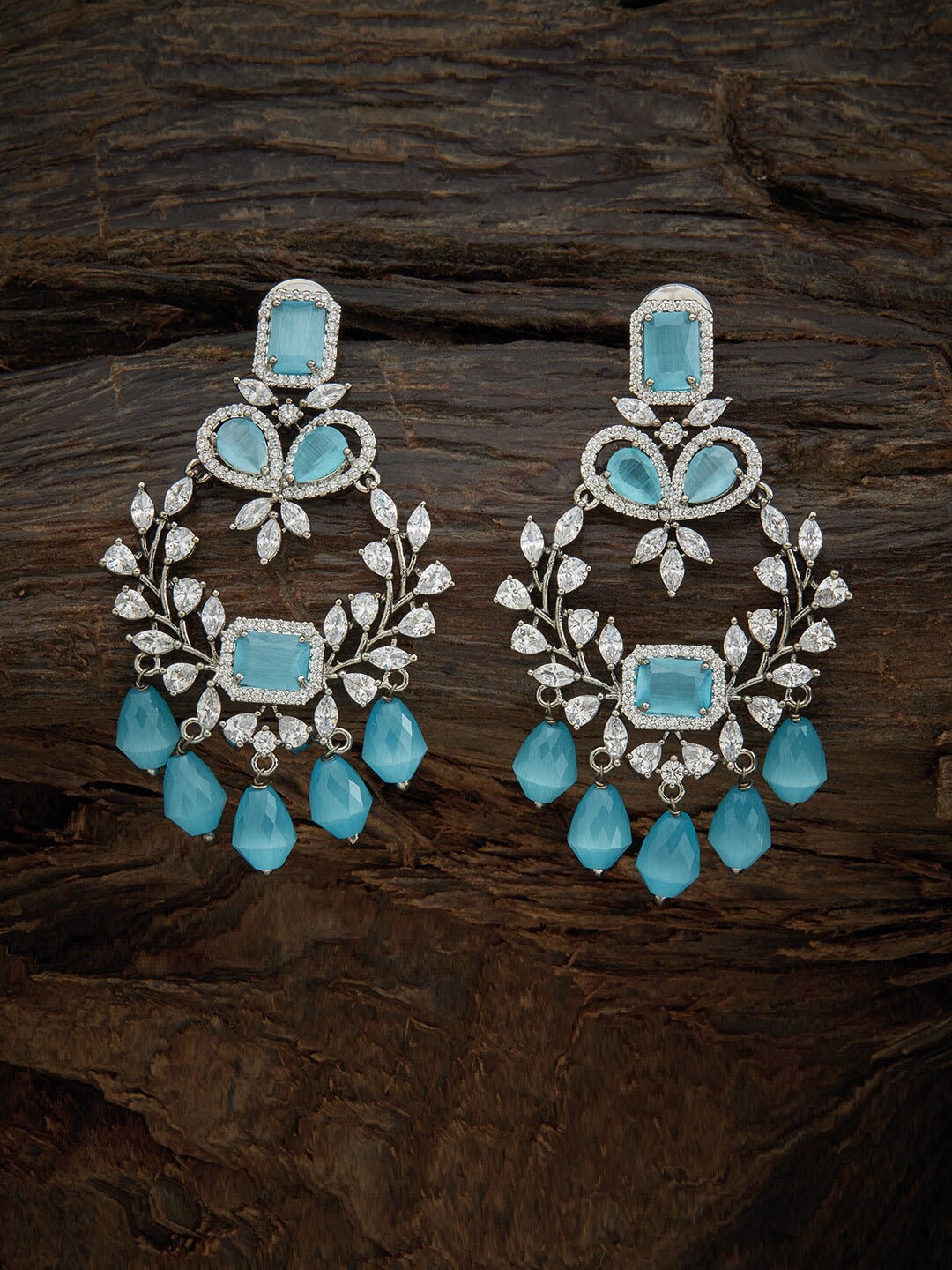 

Kushal's Fashion Jewellery Sea Green & White Rhodium-Plated Contemporary Drop Earrings