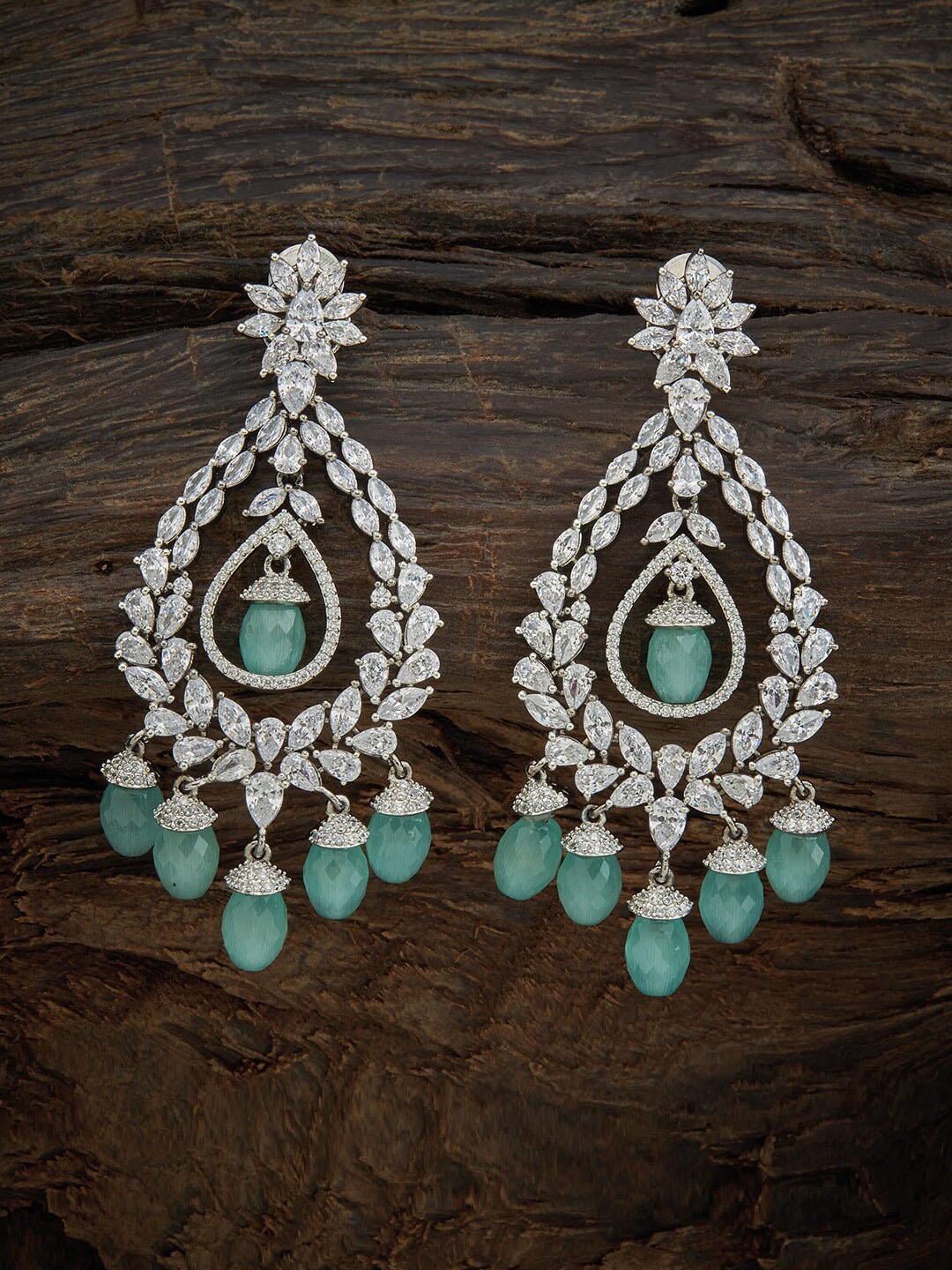 

Kushal's Fashion Jewellery Sea Green & Green Rhodium Plated Leaf Shaped Drop Earrings