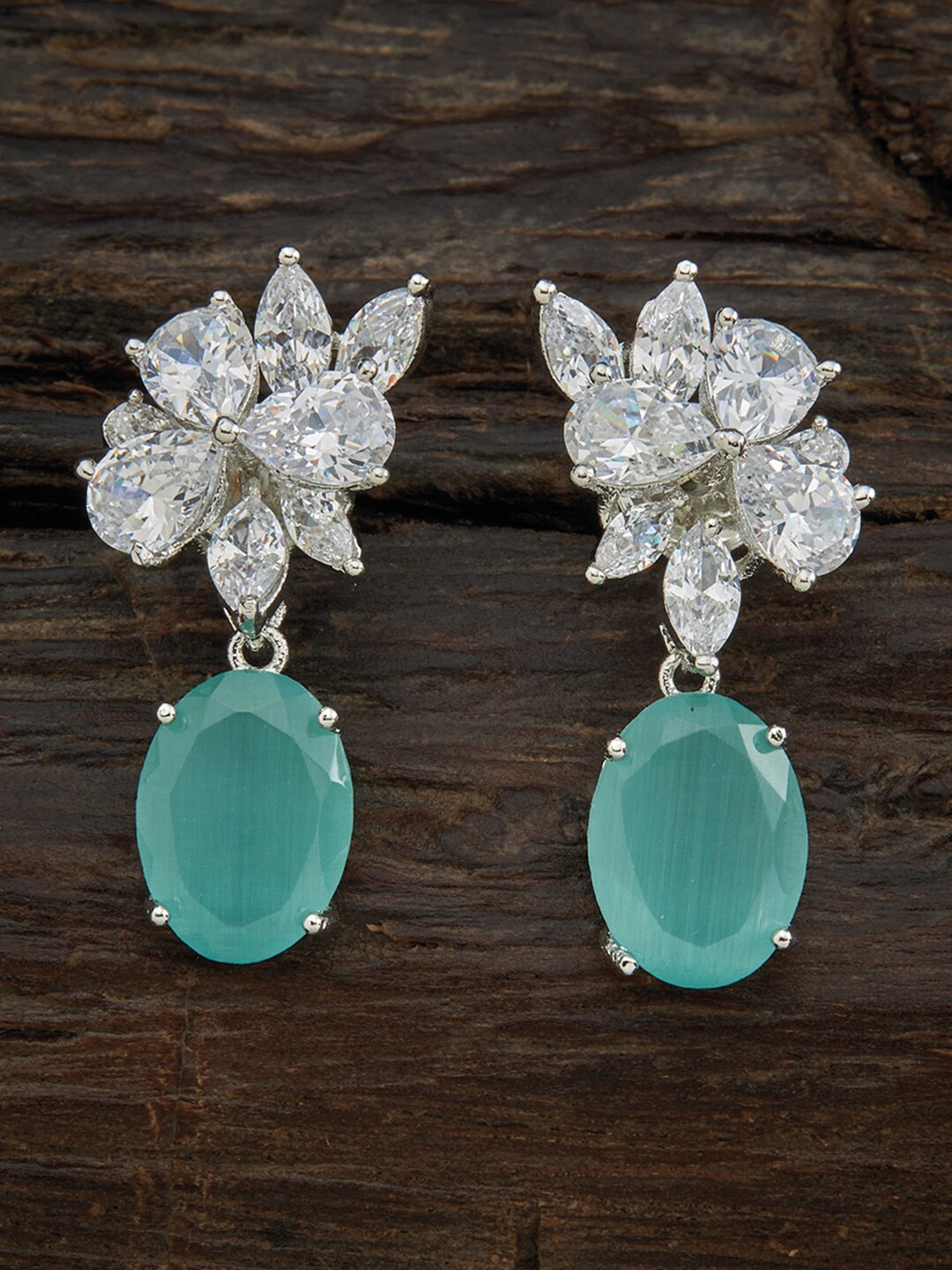 

Kushal's Fashion Jewellery Silver-Toned & Sea Green Floral Drop Earrings