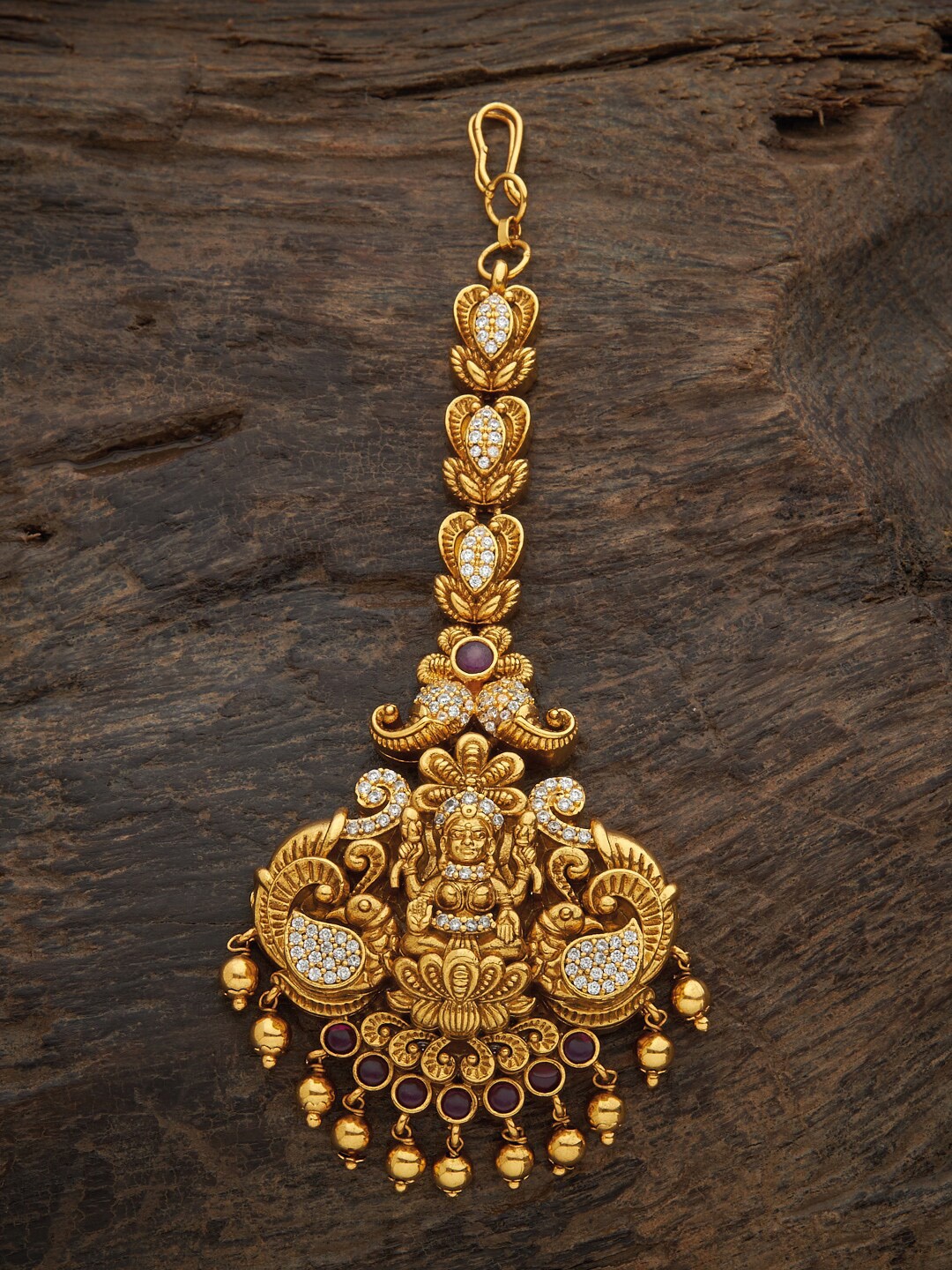 

Kushal's Fashion Jewellery Gold-Plated Red & White Artificial Stones Maangtika