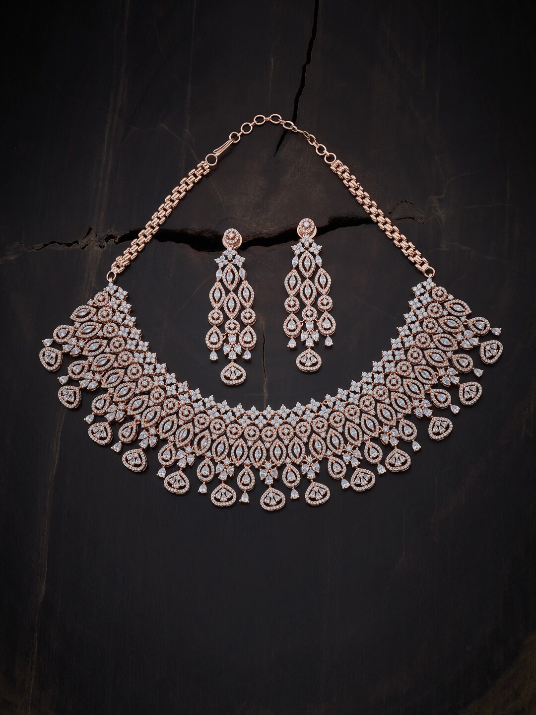 

Kushal's Fashion Jewellery Rose Gold-Plated White CZ Studded Jewellery Set