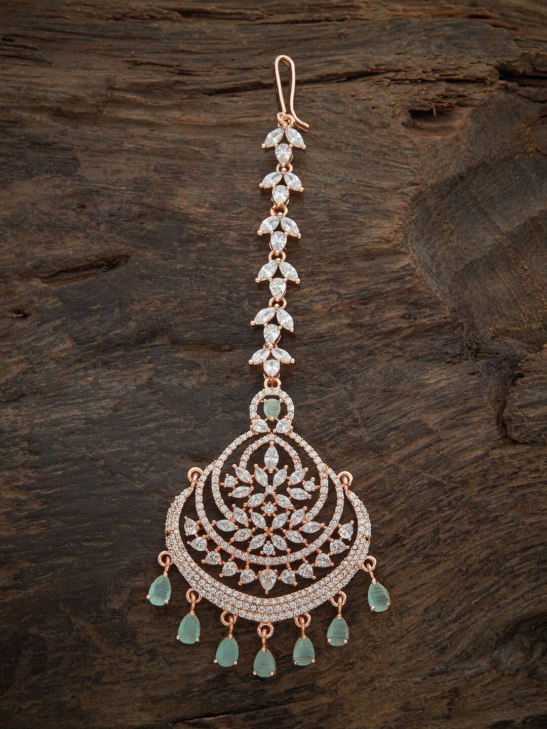 

Kushal's Fashion Jewellery Rose Gold-Plated & White CZ-Studded Maang Tikka