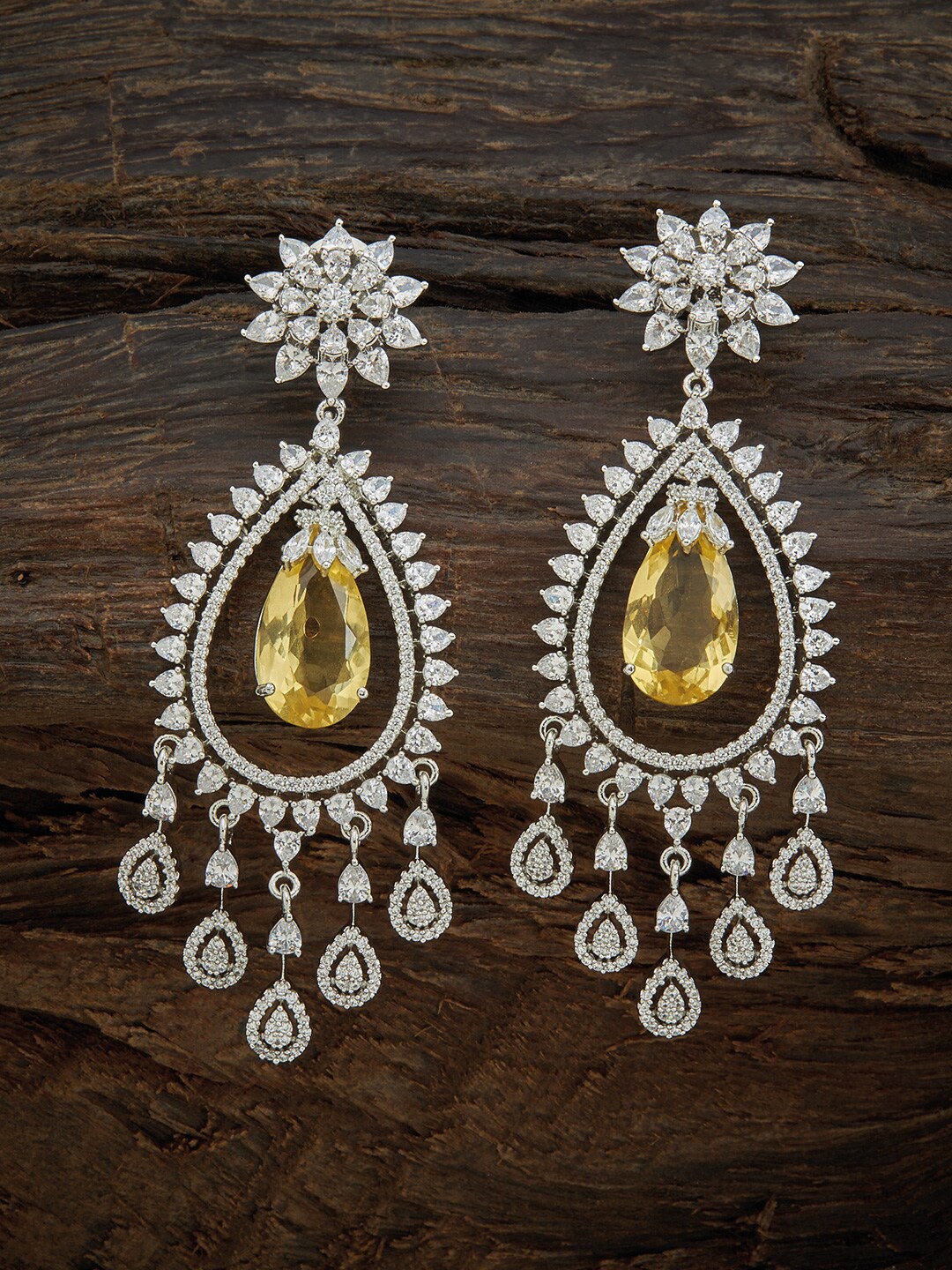 

Kushal's Fashion Jewellery Women Yellow Rhodium Plated Teardrop Shaped Drop Earrings