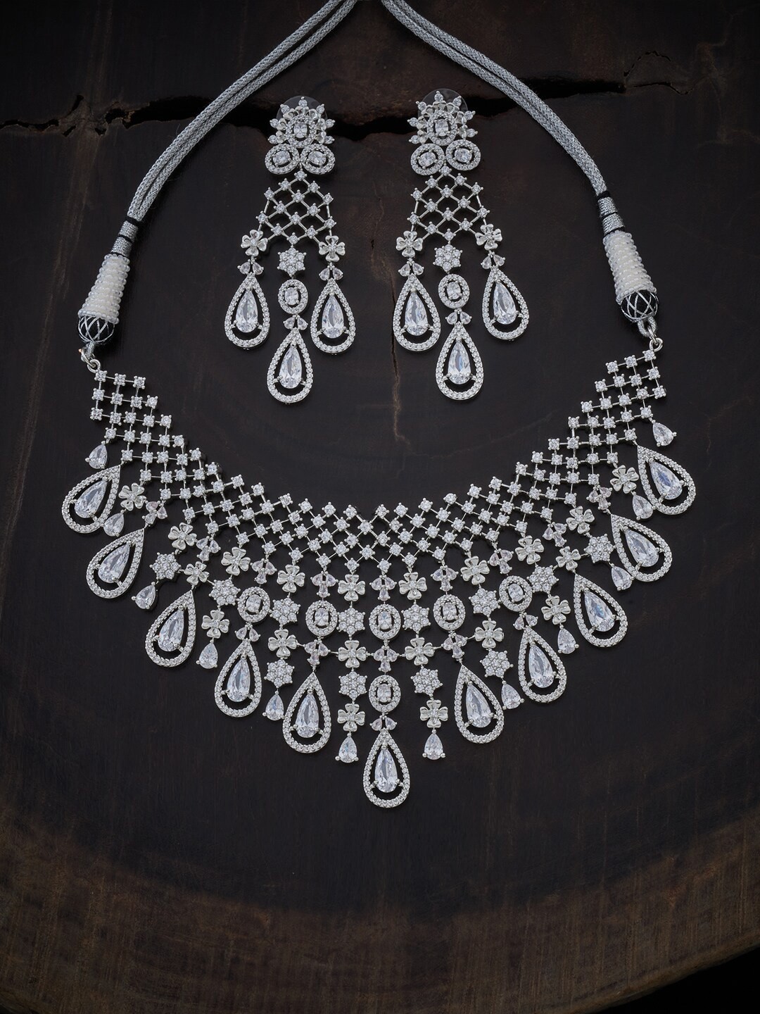 

Kushal's Fashion Jewellery Women Rhodium-Plated CZ Stone-Studded Jewellery Set, White