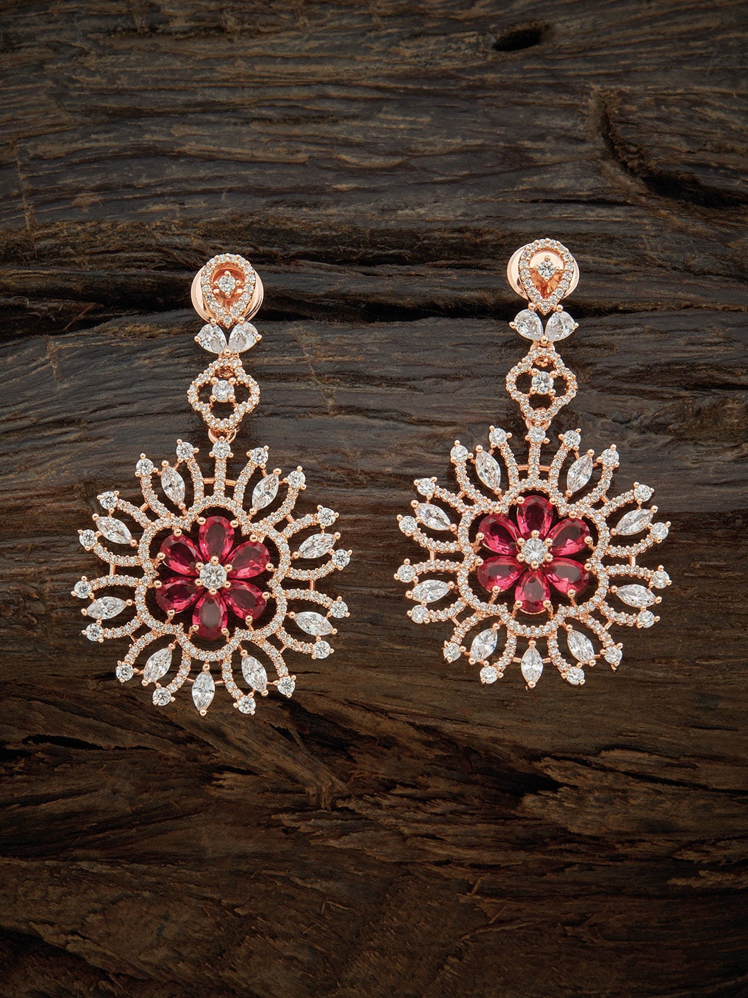 

Kushal's Fashion Jewellery Red & Rose Gold Floral Drop Earrings