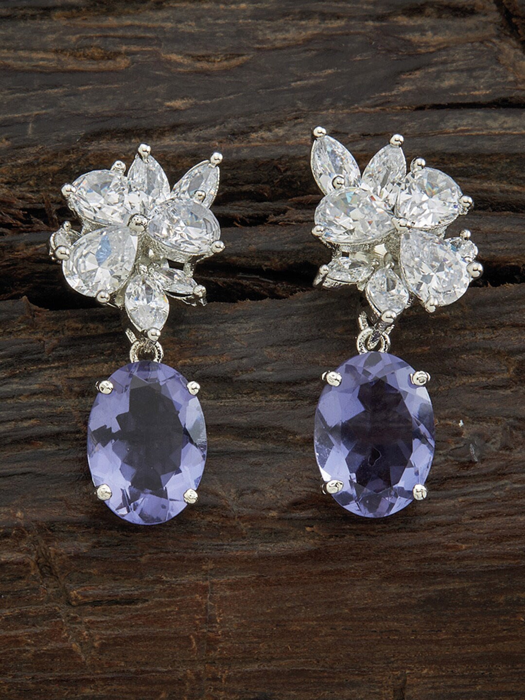 

Kushal's Fashion Jewellery Lavender & White Rhodium Plated Floral Drop Earrings