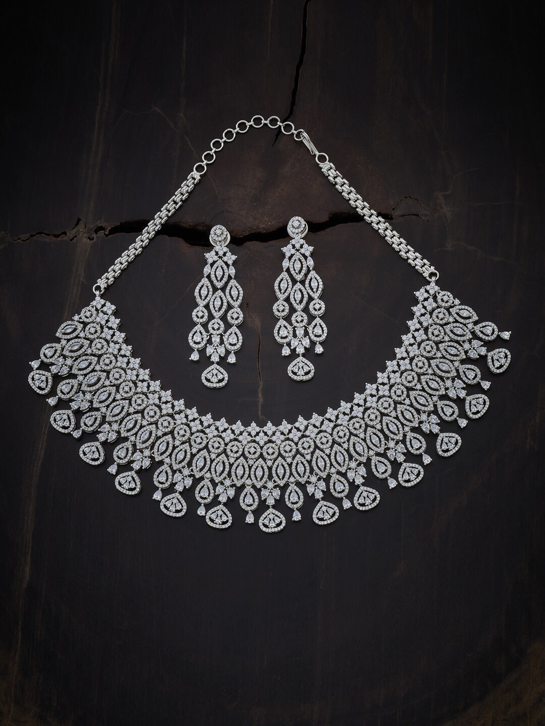 

Kushal's Fashion Jewellery Rhodium-Plated Silver-Toned CZ Stone-Studded Jewellery Set