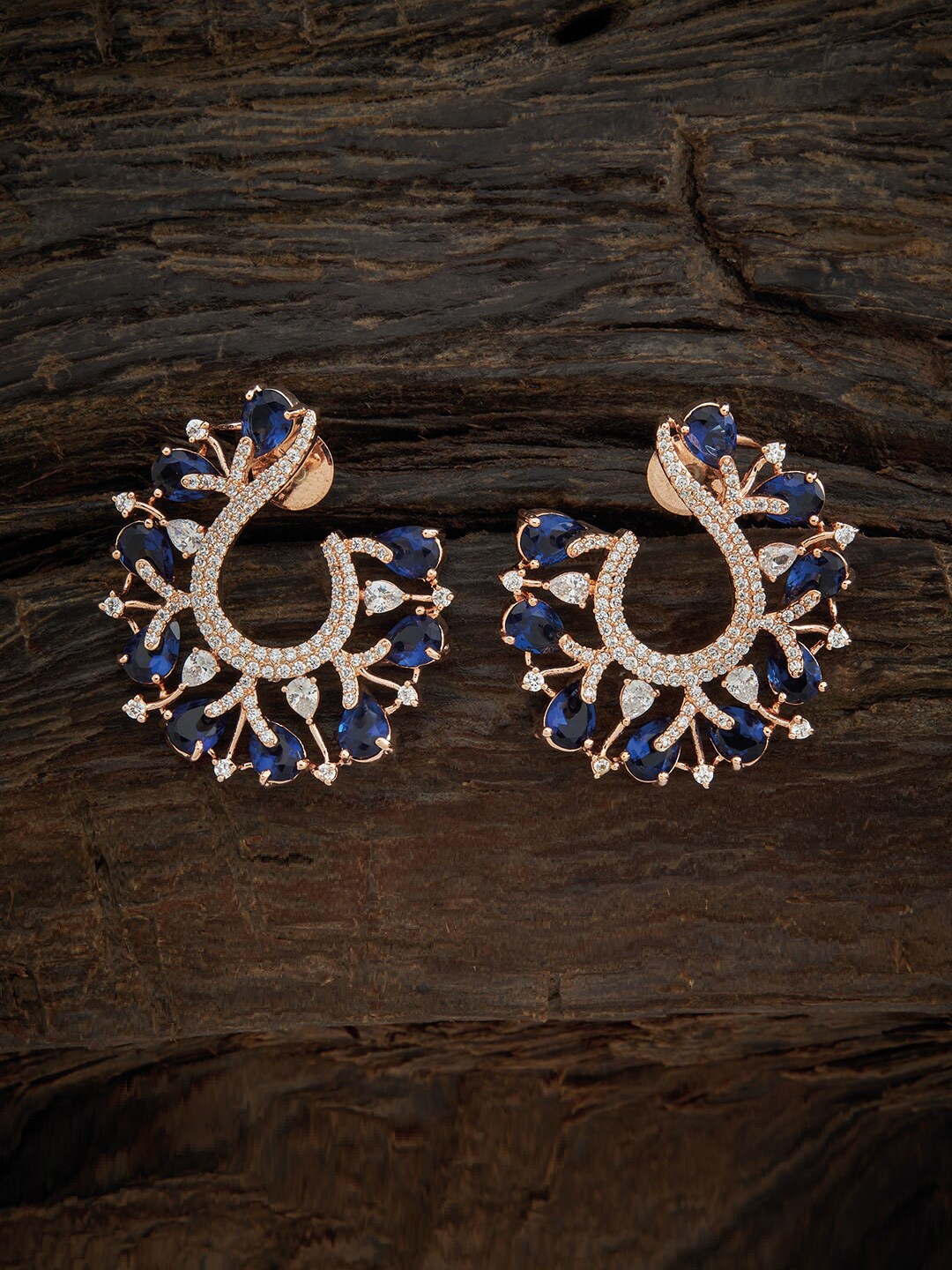 

Kushal's Fashion Jewellery Blue & White Rose Gold-Plated Cubic Zirconia Studs Earrings