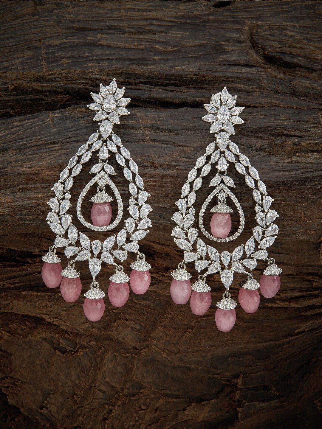 

Kushal's Fashion Jewellery Pink & Rhodium Plated Teardrop Shaped Drop Earrings