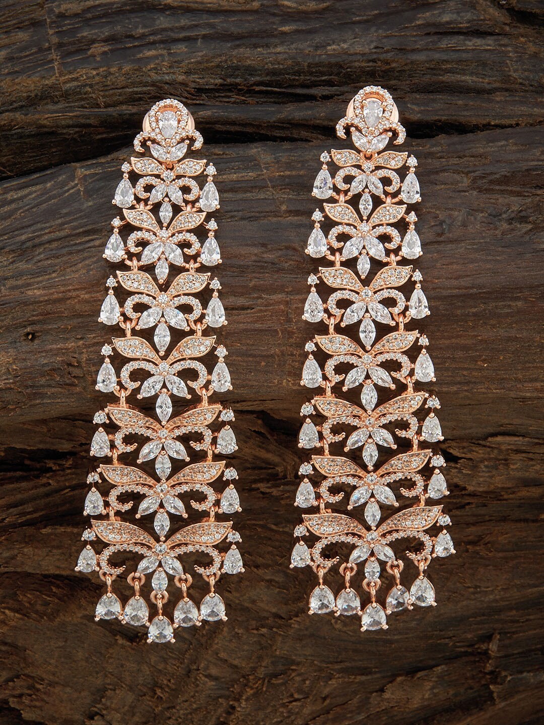 

Kushal's Fashion Jewellery Women White & Rose Gold-Plated Cubic Zirconia Drop Earrings