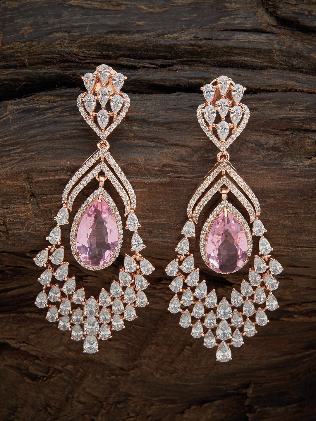 

Kushal's Fashion Jewellery Women Rose Gold Plated & Pink Teardrop Shaped Drop Earrings