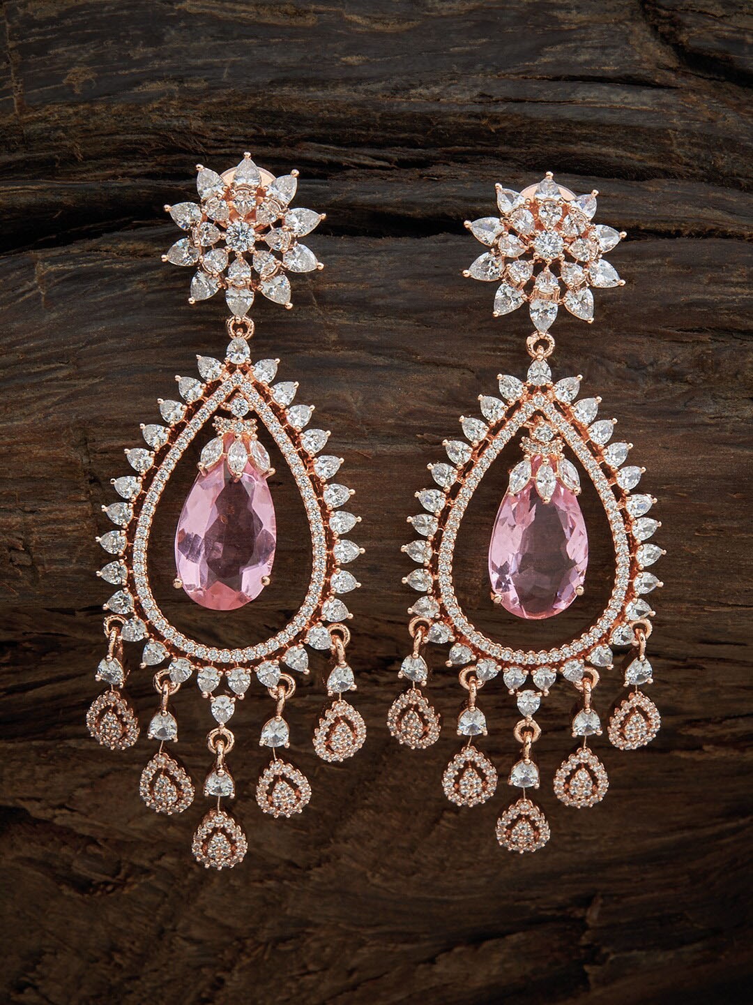 

Kushal's Fashion Jewellery Women Pink Teardrop Shaped Rose-Gold Plated CZ Drop Earrings