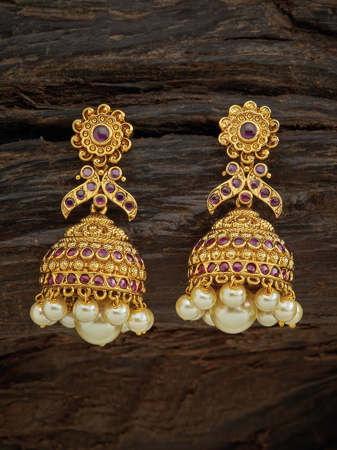 

Kushal's Fashion Jewellery Green Gold-Plated Classic Jhumkas Earrings