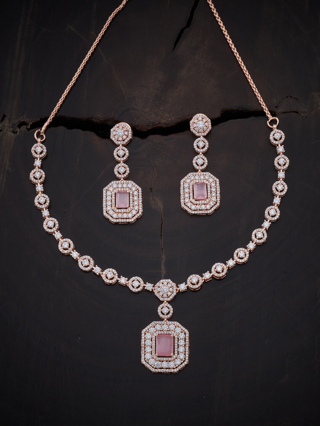 

Kushal's Fashion Jewellery Rose Gold Plated & Pink CZ Stone Studded Jewellery Set