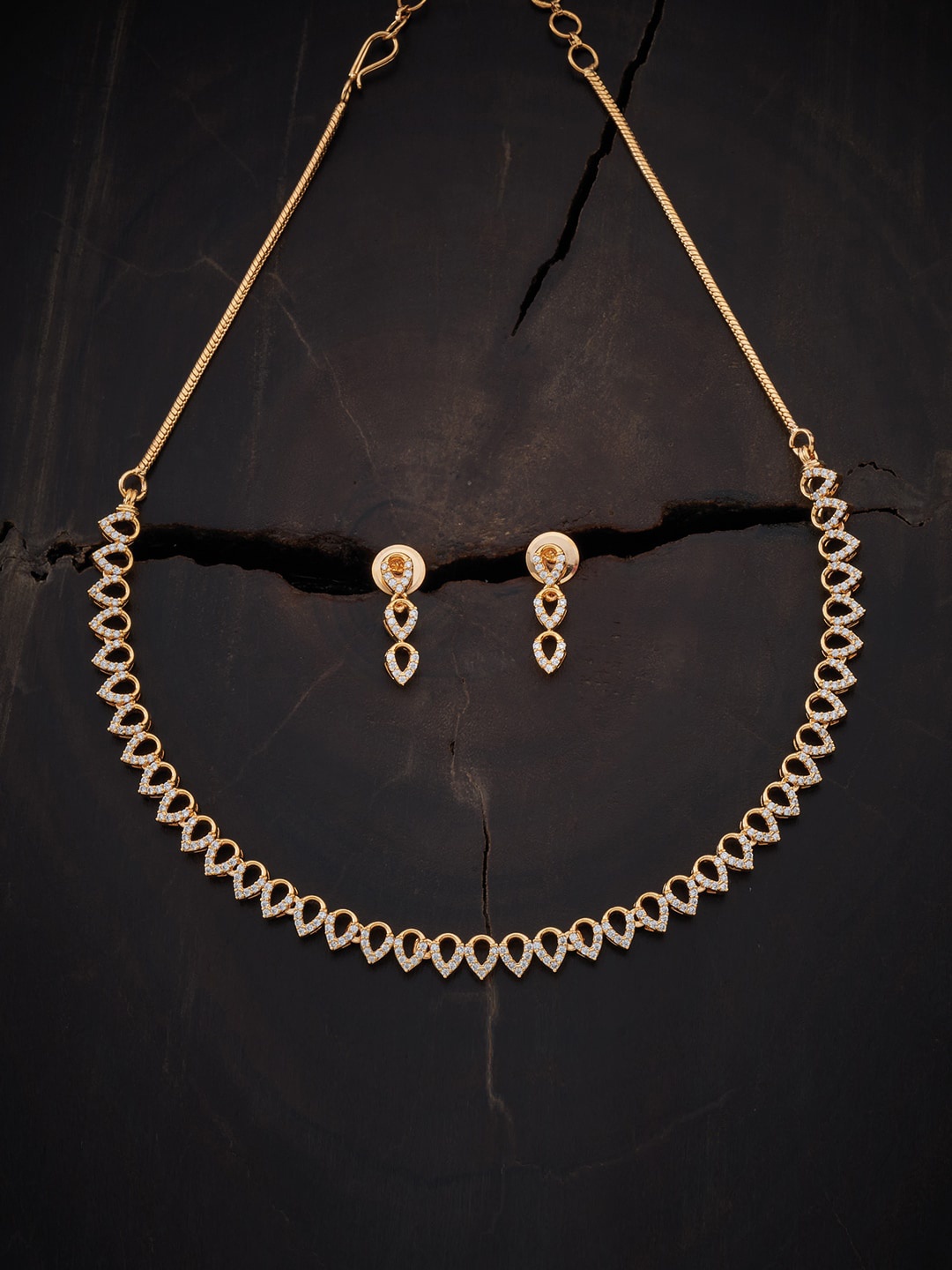 

Kushal's Fashion Jewellery Women Gold-Plated & White CZ-Studded Necklace and Earrings