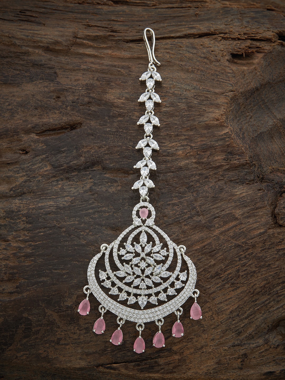 

Kushal's Fashion Jewellery Rhodium-Plated Silver-Toned & White Stone-Studded Maangtika