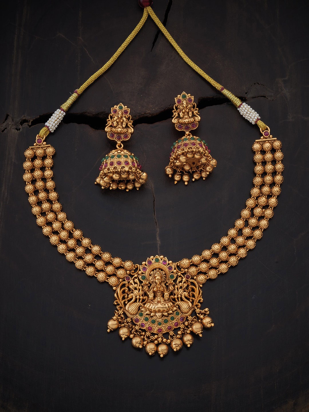 

Kushal's Fashion Jewellery Women Gold-Toned & Red Stone-Studded Jewellery Set