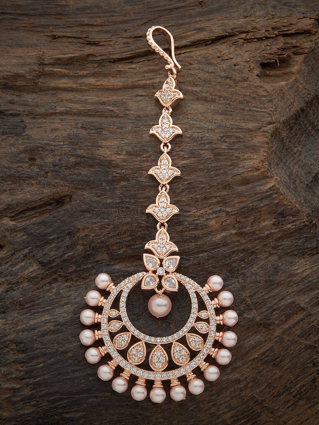 

Kushal's Fashion Jewellery Women Rose Gold-Plated & White Stone-Studded Maang Tikka