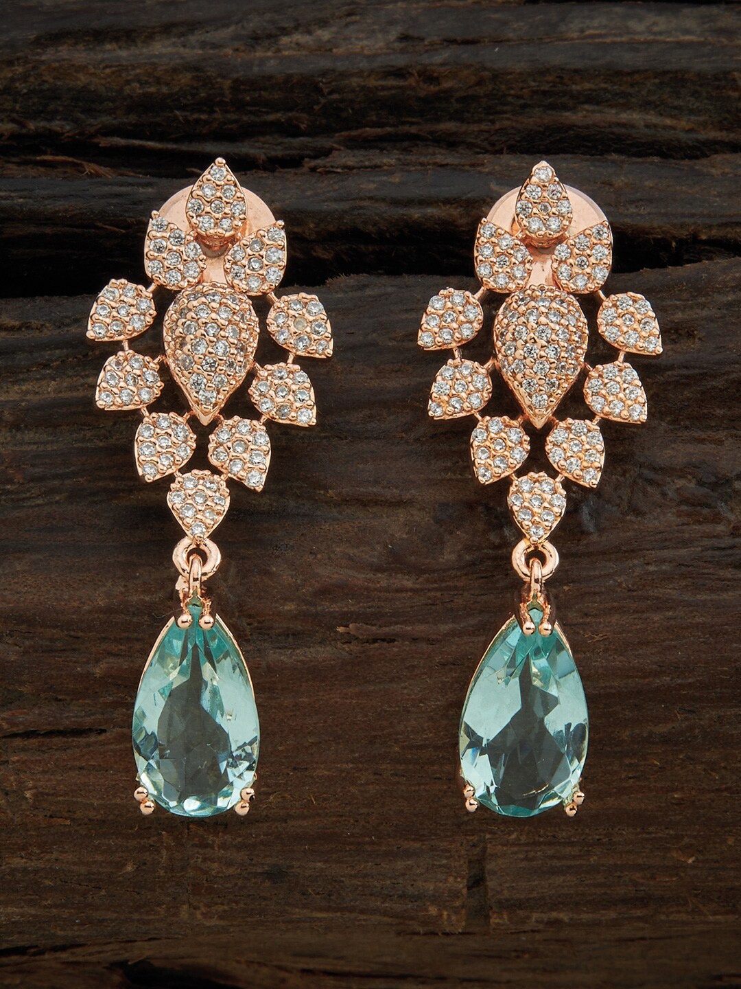 

Kushal's Fashion Jewellery Gold-Toned & White Leaf Shaped Drop Earrings