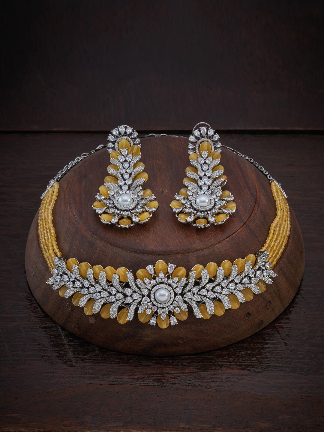 

Kushal's Fashion Jewellery Yellow Rhodium-plated White Cubic Zirconia Jewellery Set
