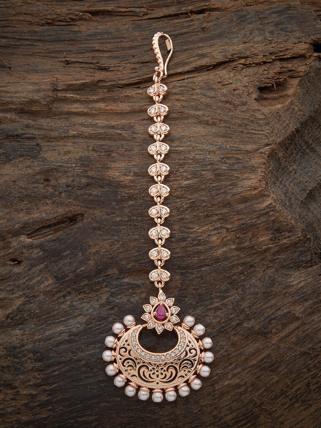 

Kushal's Fashion Jewellery Women Rose Gold-Plated White & Pearl Beaded Maangtika