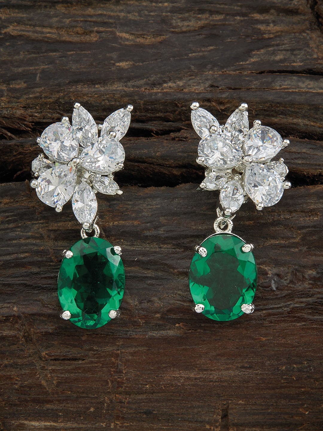 

Kushal's Fashion Jewellery Green & White Rhodium Plated Floral Studs Earrings