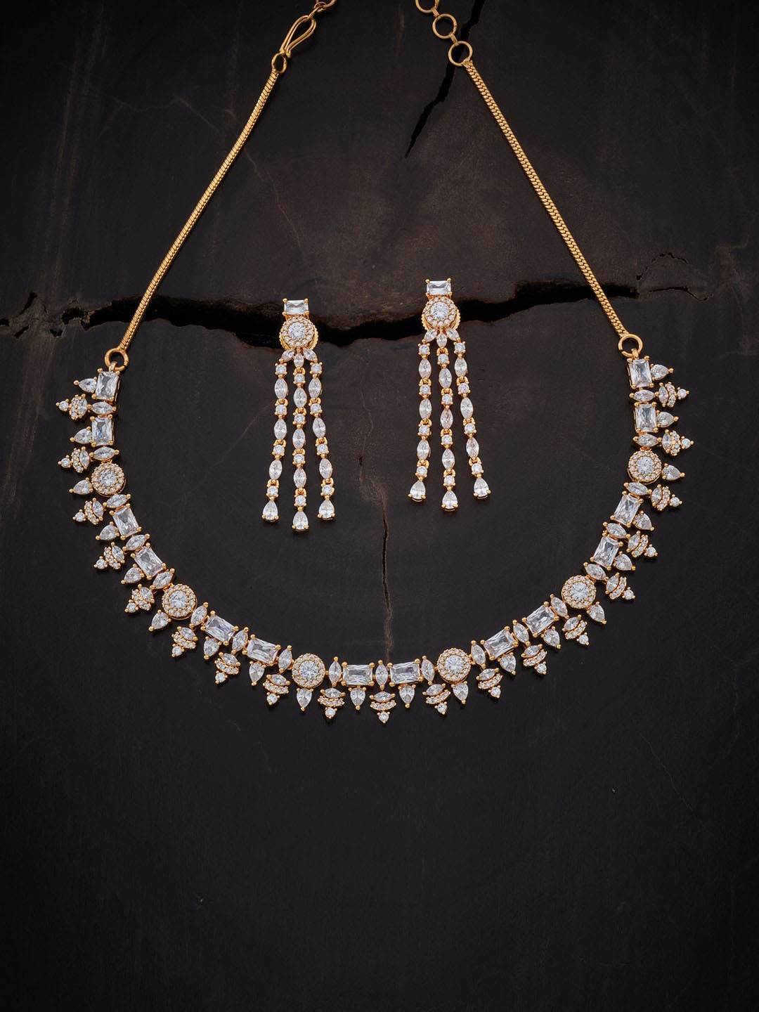 

Kushal's Fashion Jewellery Gold-Plated White Cubic Zirconia Jewellery Set
