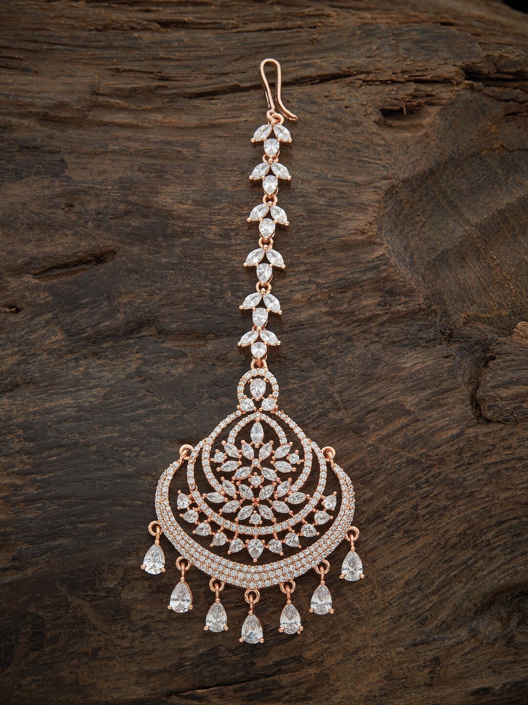 

Kushal's Fashion Jewellery Rose Gold-Plated White Stone-Studded Maangtika