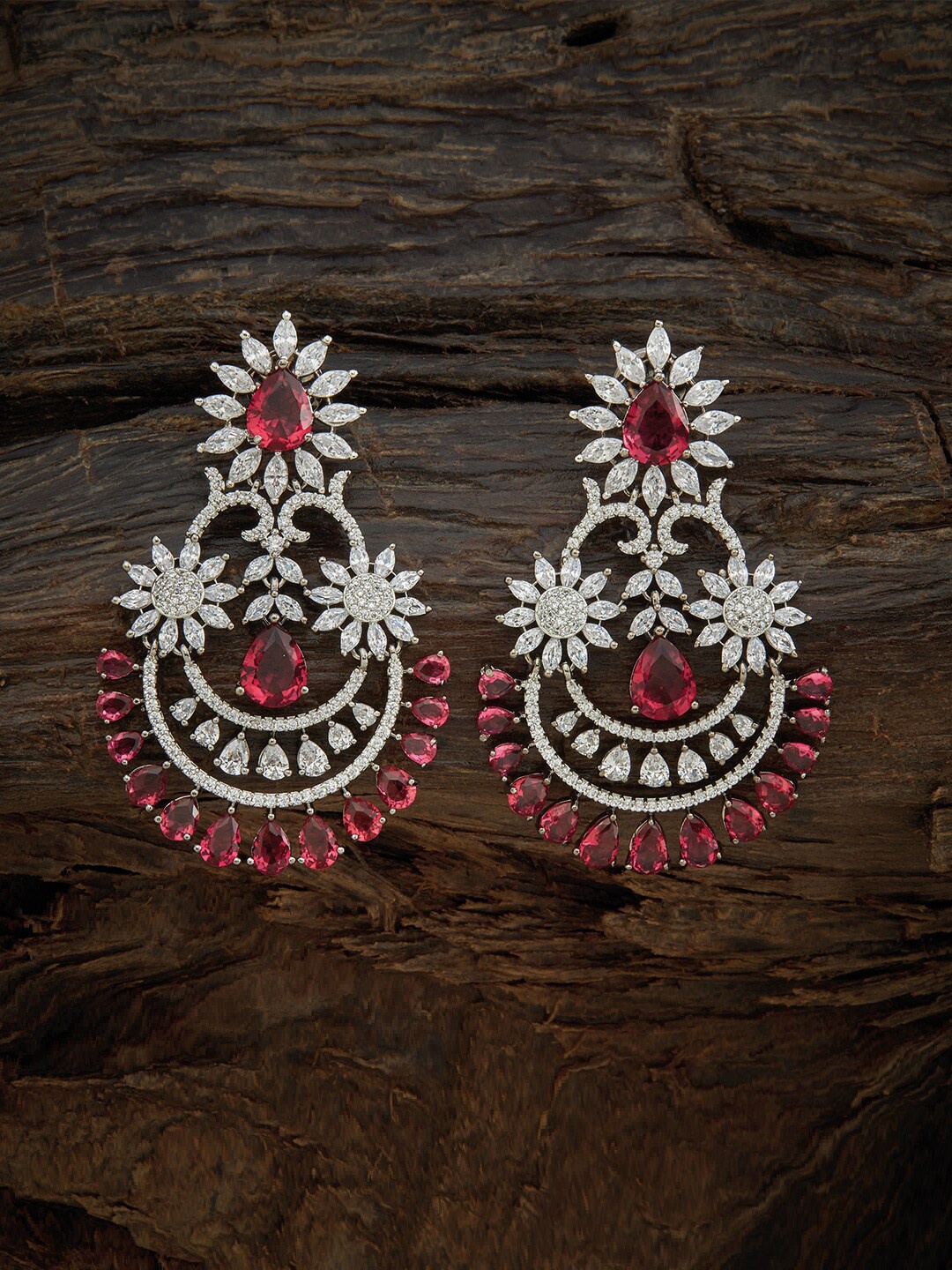 

Kushal's Fashion Jewellery Women Rhodium Plated & Red Crescent Shaped Drop Earrings, Silver