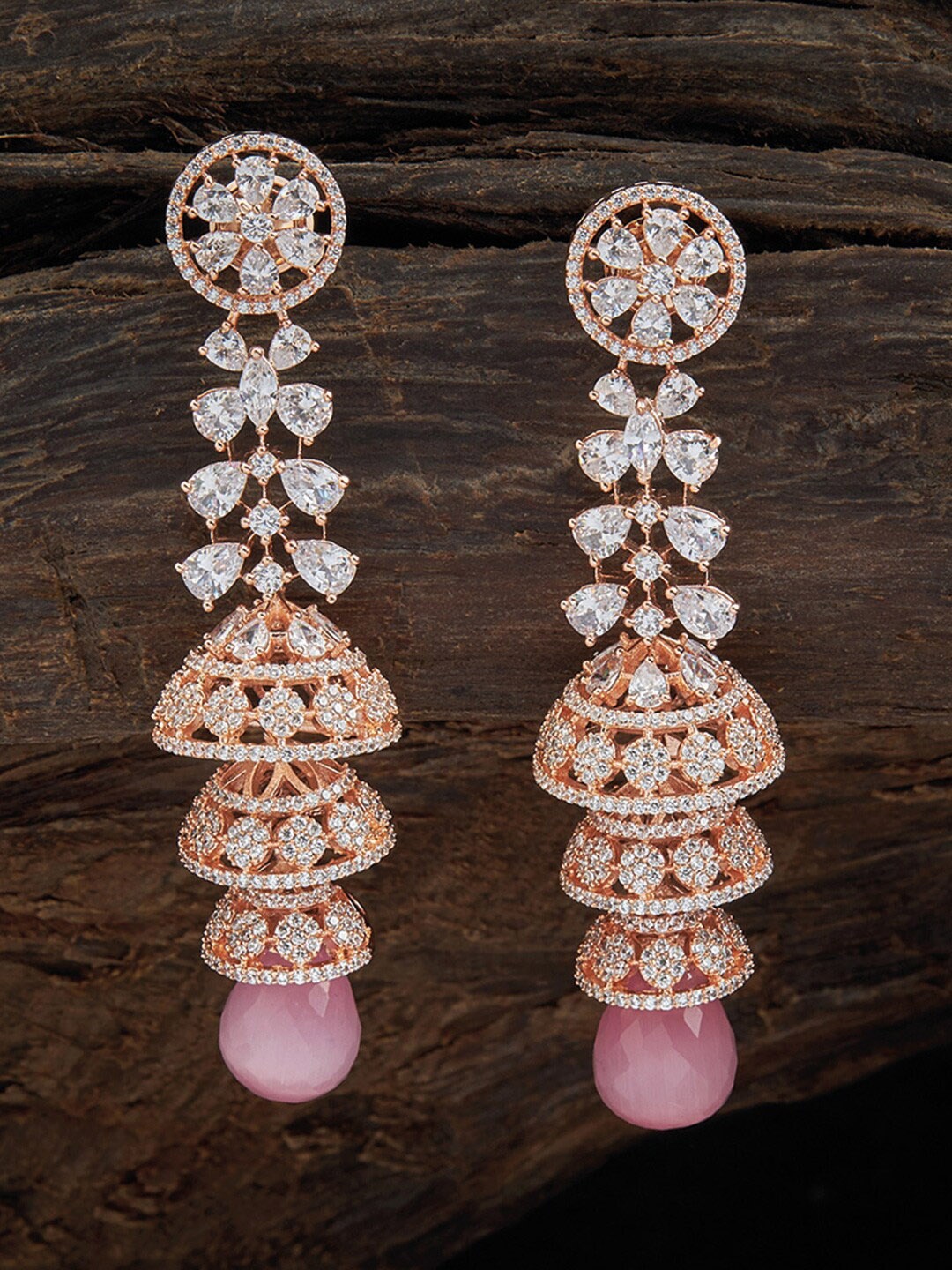 

Kushal's Fashion Jewellery Pink & Gold-Plated Contemporary Drop Earrings