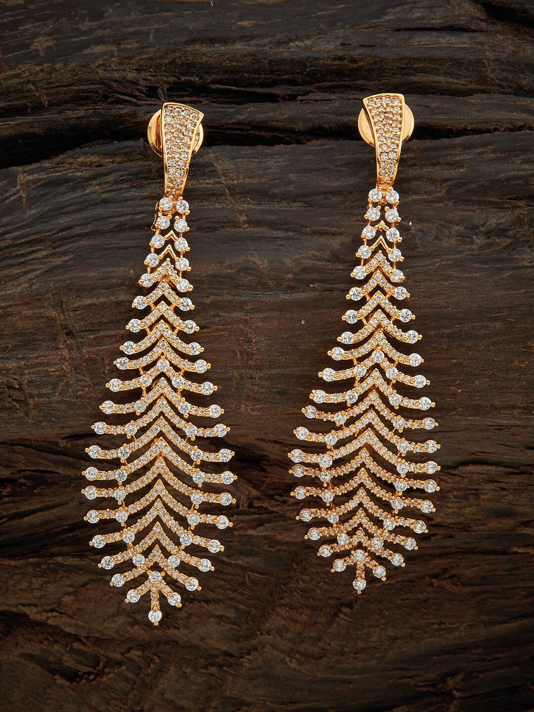 

Kushal's Fashion Jewellery Gold-Toned & White CZ Studded Gold-Plated Drop Earrings