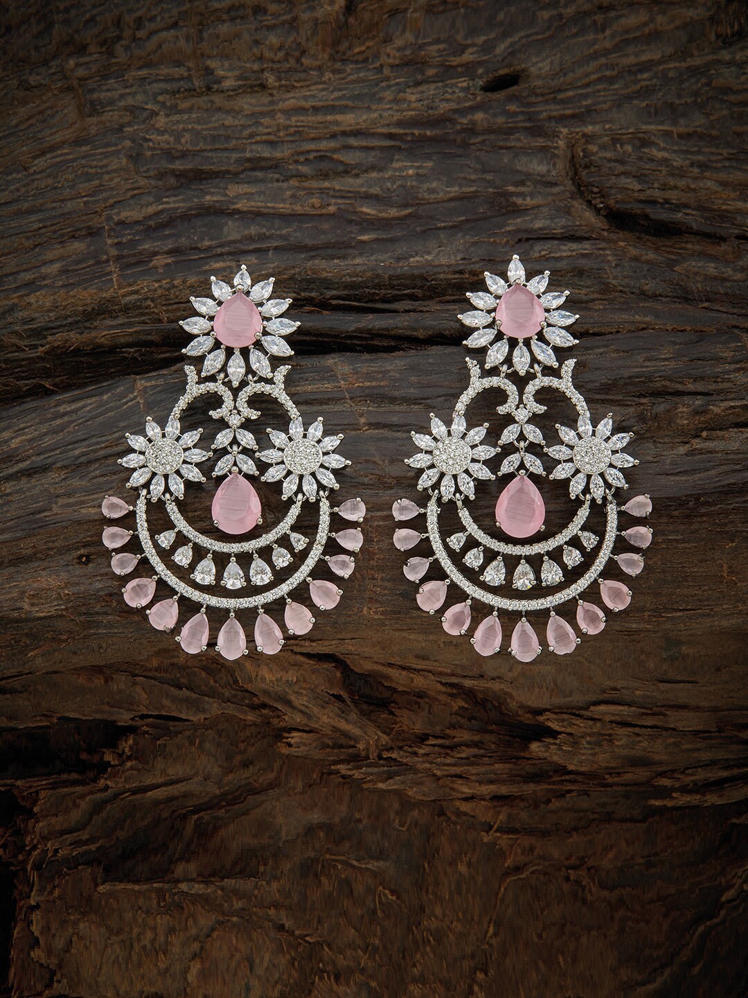 

Kushal's Fashion Jewellery Pink & Silver-Toned Floral Chandbalis Earrings