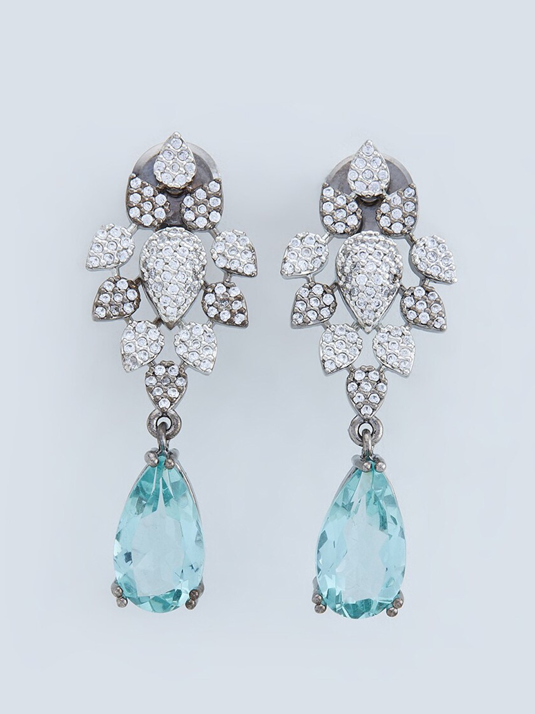 

Kushal's Fashion Jewellery Sea Green & White Rhodium Plated Leaf Shaped Drop Earrings