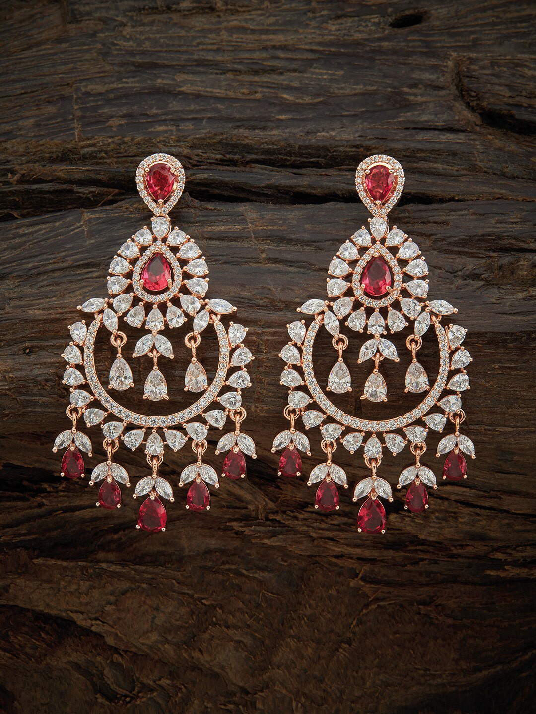 

Kushal's Fashion Jewellery Women Gold Plated Maroon & White CZ Chandbalis Earrings
