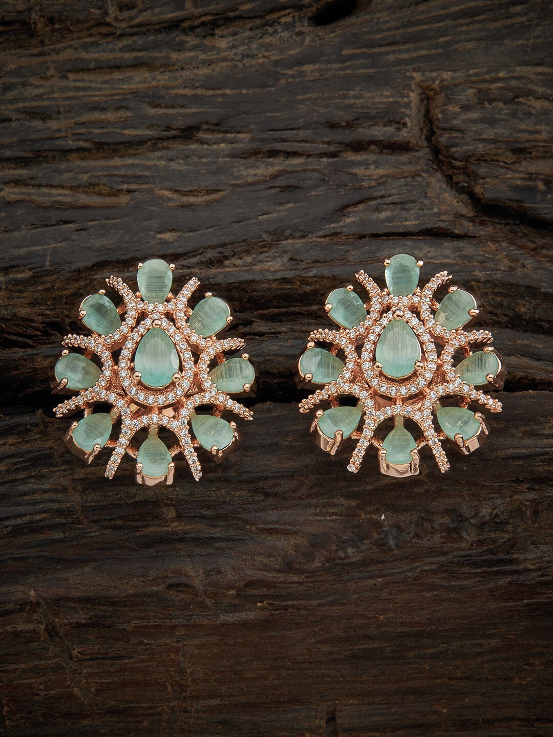 

Kushal's Fashion Jewellery Sea Green Floral Studs Earrings