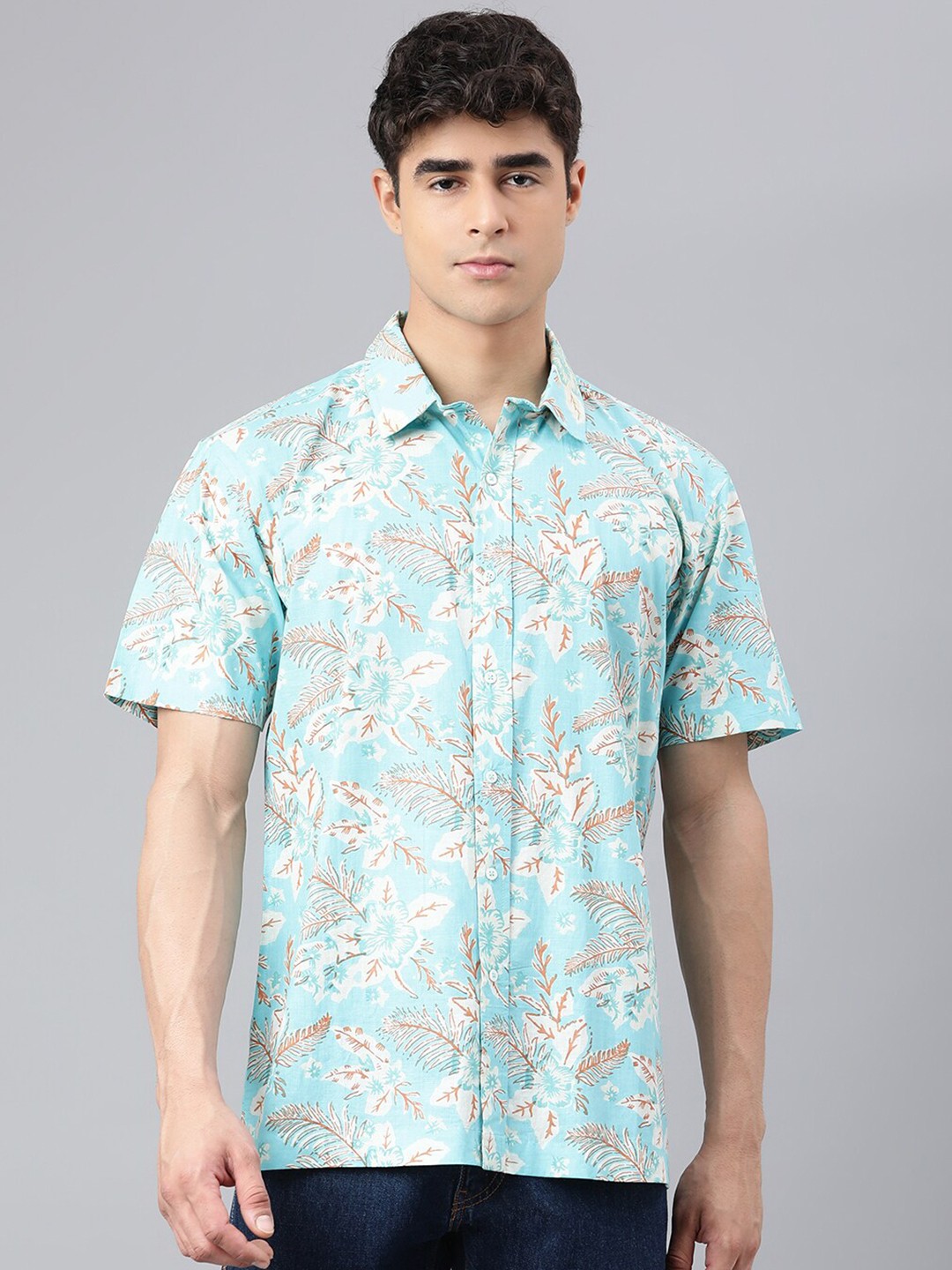

I Know Men Blue Floral Printed Casual Shirt