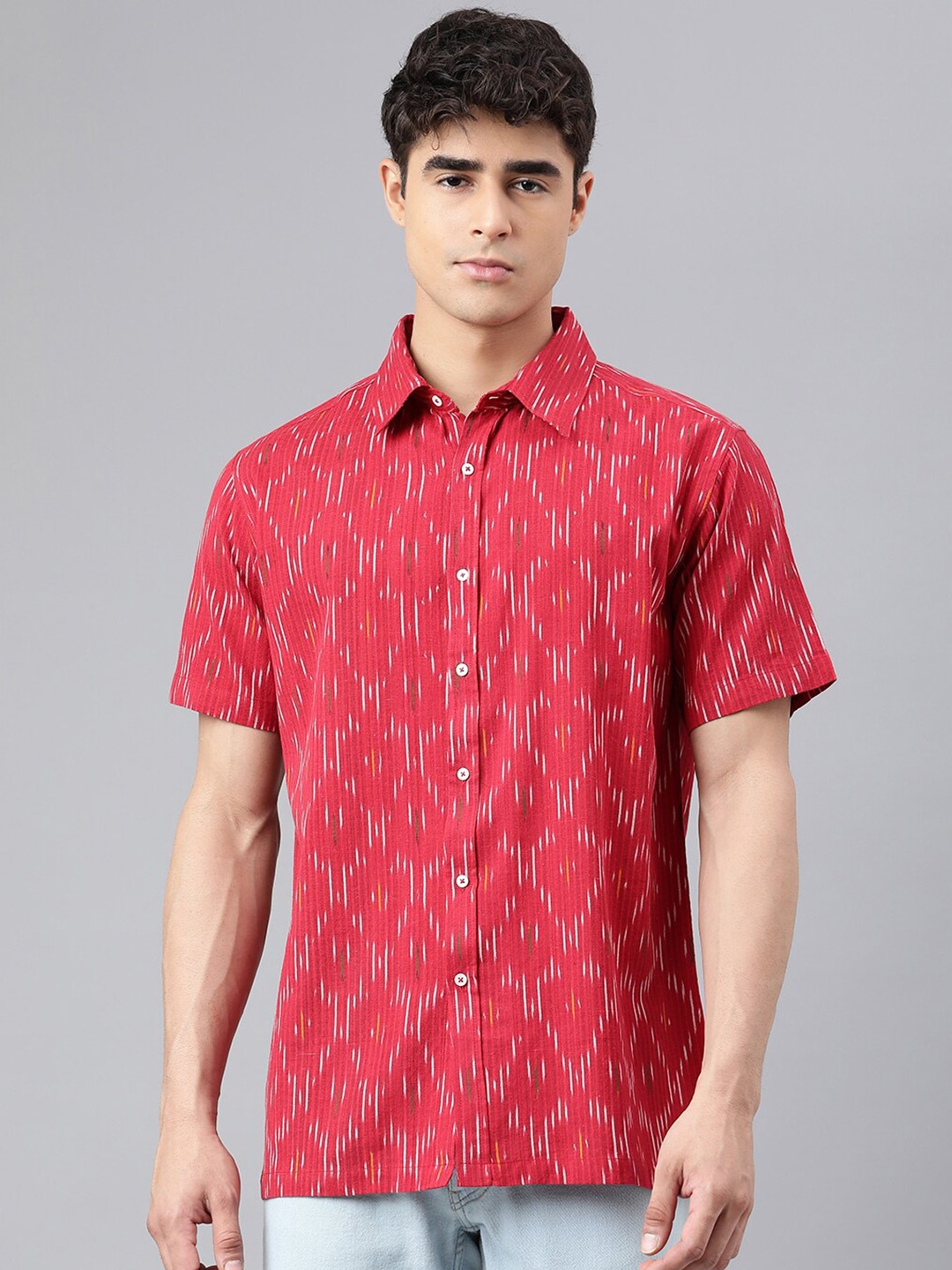 

I Know Men Red & White Printed Cotton Casual Shirt