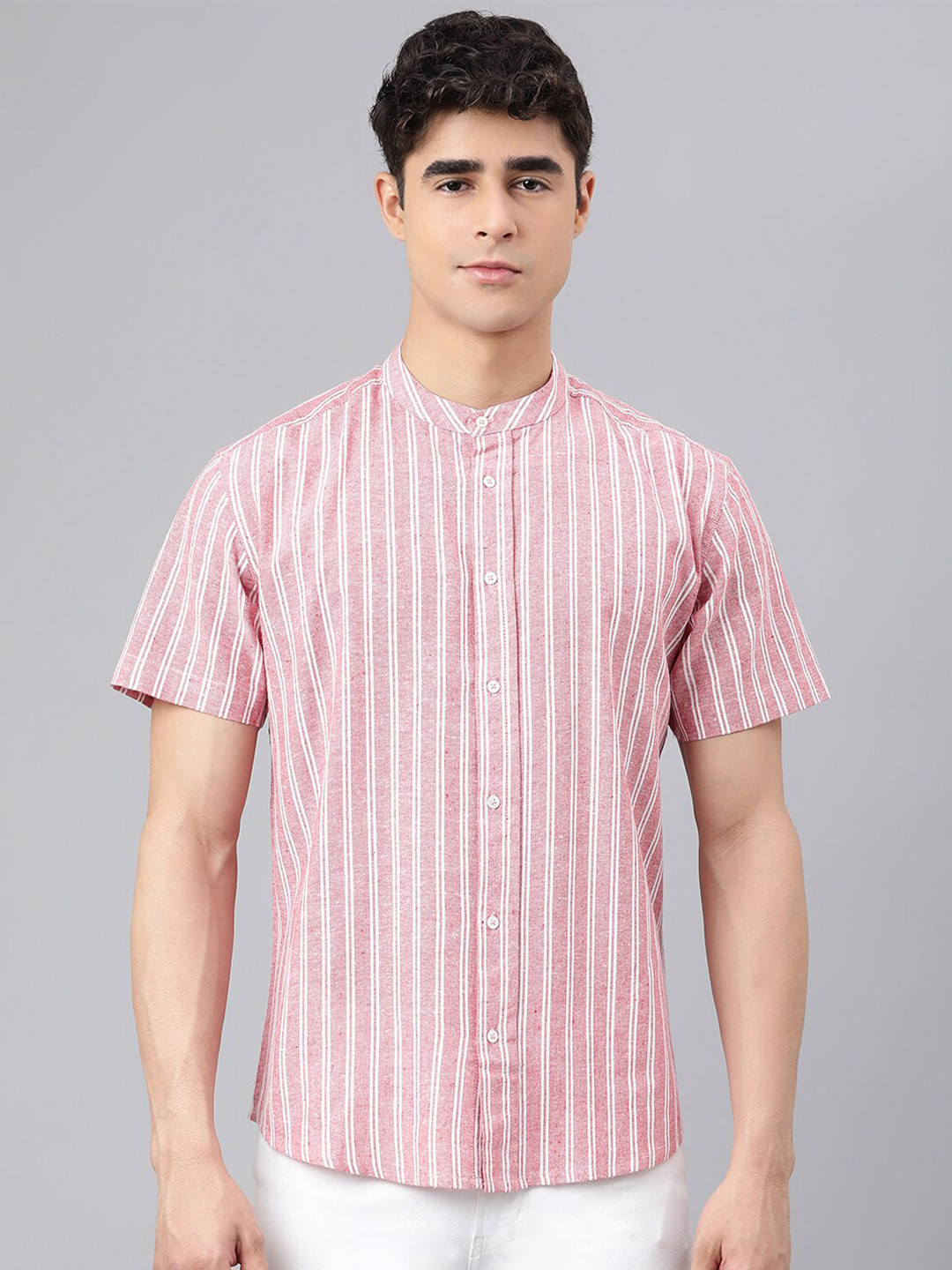 

I Know Men Pink Striped Casual Cotton Shirt