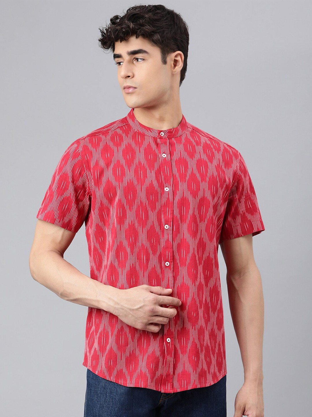 

I Know Men Red Printed Cotton Casual Shirt