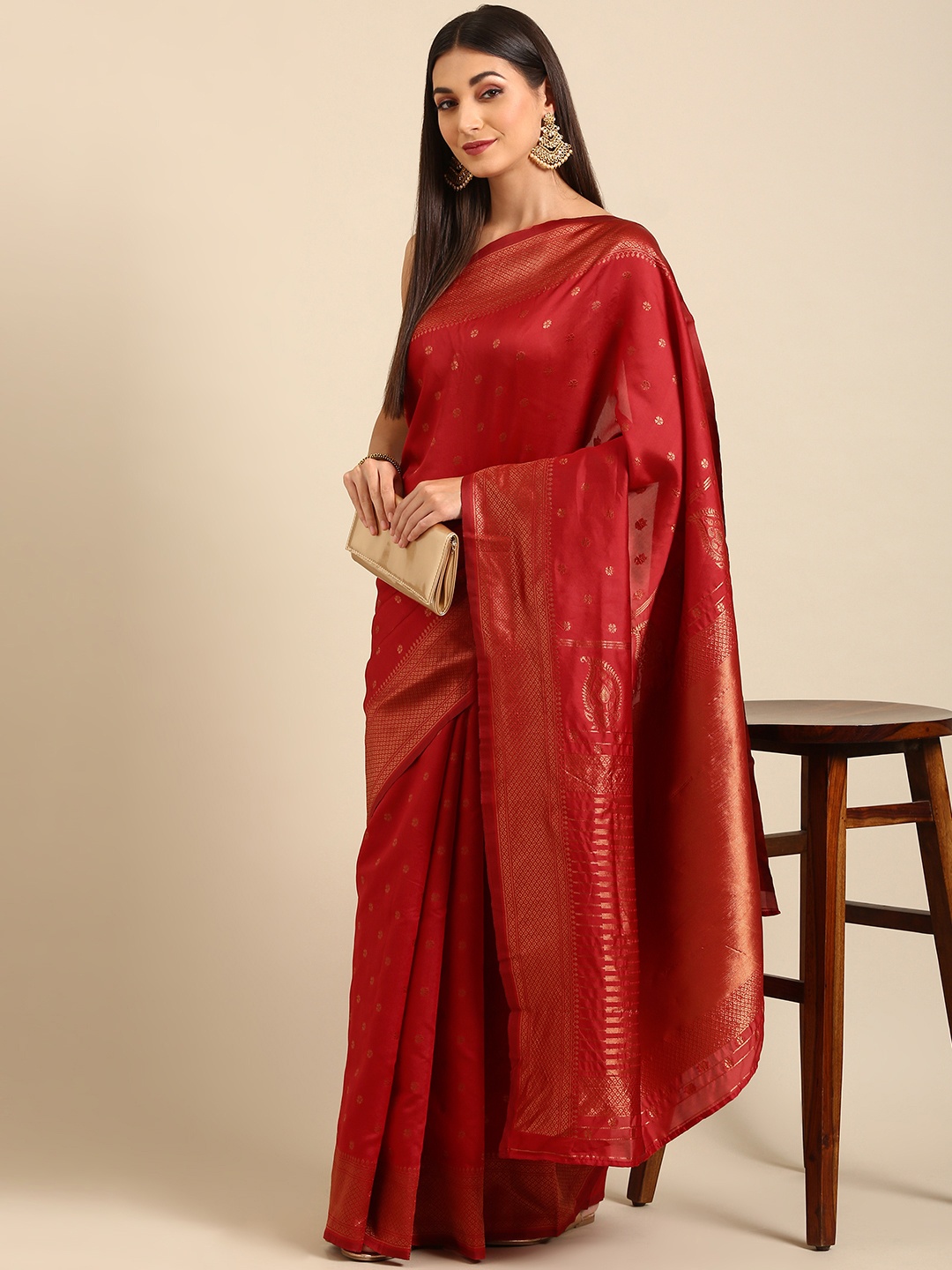 

Anouk Red Woven Design Silk Blend Banarasi Saree