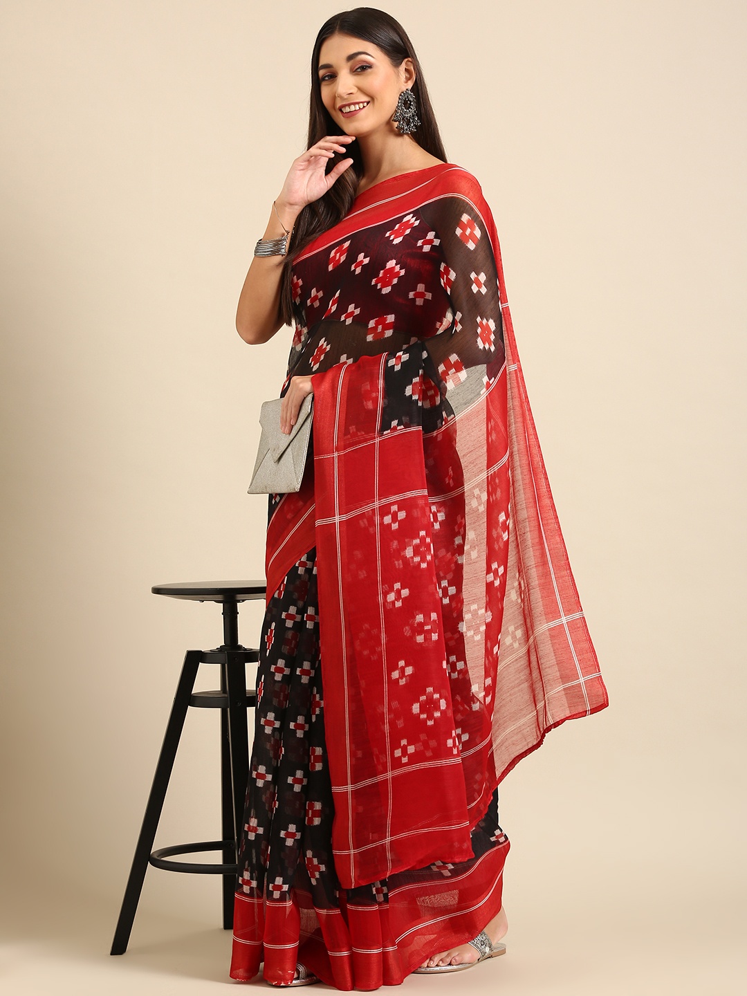

Anouk Red Woven Design Tissue Saree