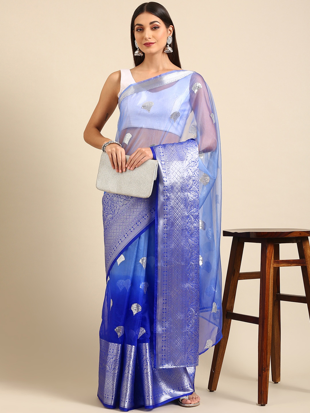 

Anouk Blue Woven Design Tissue Saree